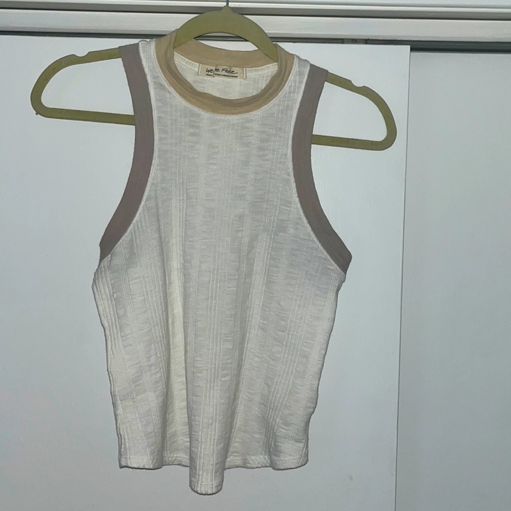 Free People cotton tank with contrast color details and ribbing throughout